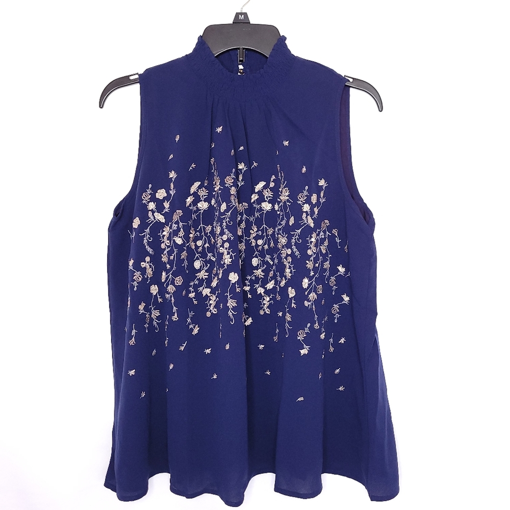 SHERYL CROW Women's Navy Blue Floral Embroidered Tank Top XS (NWT)